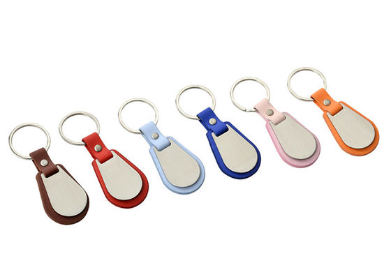 Debossed Logo PU Leather Keychain Keyring Edge Coating Metal Key Holder