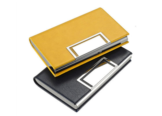 Luxury PU Leather Magnetic Name Card Holder Debossing Logo Metal Card Case Wallet