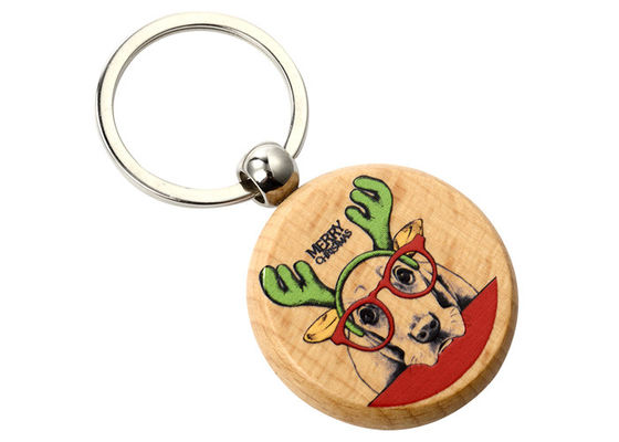 Round 32mm Wooden Letter Keyring Zinc Alloy Plain Wooden Key Holder