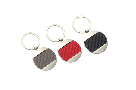 Red Carbon Fibre Leather Key Chains 5mm Pantone Black Leather Key Holder