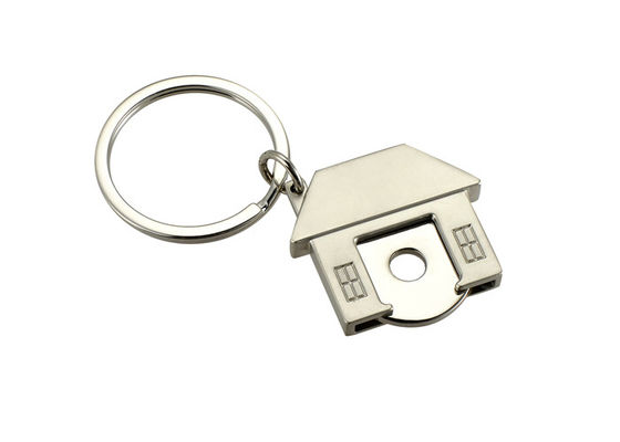 Trolley Token Cute House Shape Keyring UV Printing Metal Key Ring Holder