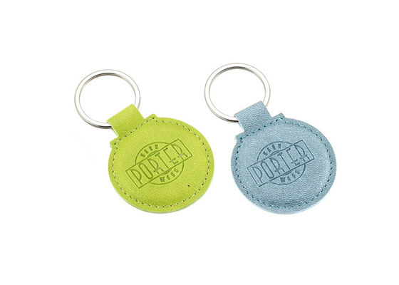 Debossing Logo PU Leather Key Chains Holder Round 6.5mm Thickness