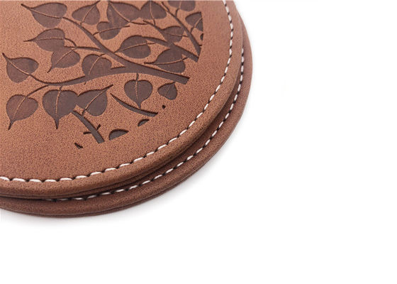 Debossed Logo Drink Coasters With Logo PU Leather Brown Pantone