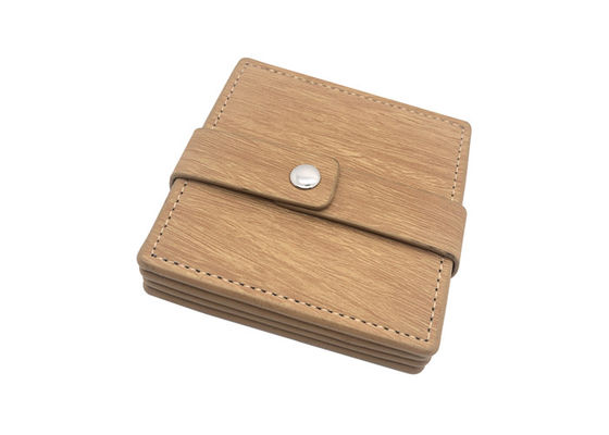 Cup Glasses Square Leather Coasters Wood PU Leather Drink Coasters