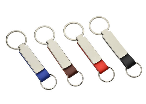Metal PU Leather Key Chains Double Flat Personalised Leather Key Ring