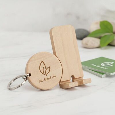 Good price Eco-Friendly Wooden Keychain Engraving Providing Smooth Finish Durable Wooden Phone Stand Keychain Ideal for Business Branding online