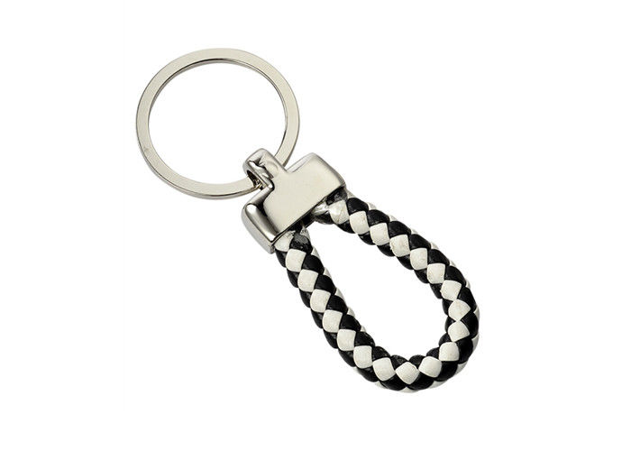 Black And White PU Braided Rope Leather Key Chains Weave Handmade Car ...