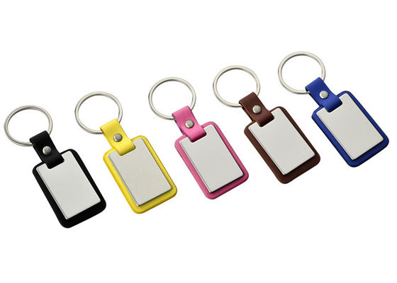 Rectangle PU Leather Key Chain Custom Logo Debossing / Digital Printing