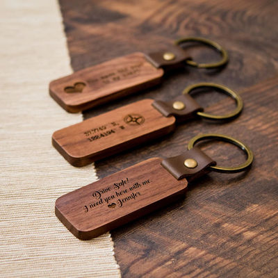 Custom Gift Engraved Wood Keychain Walnut For Home Car Office 4.5 X 1in