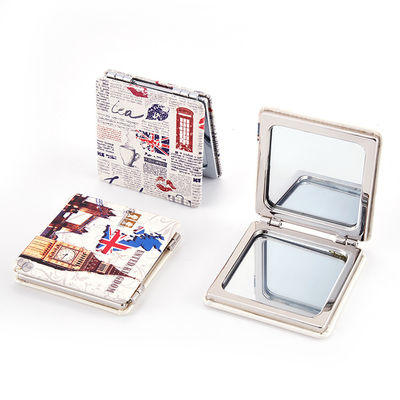 Personalized PU Leather Compact Folding Round Foldable Cosmetic Compact Pocket Sized Beauty Mirror