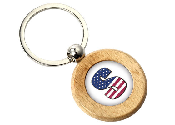 Epoxy Doming Round Cute Metal Keychain 9mm Thickness Plain Wooden Keychain