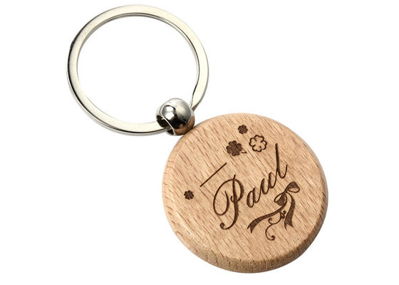 Round 32mm Wooden Letter Keyring Zinc Alloy Plain Wooden Key Holder