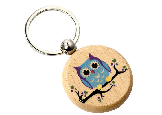 Round 32mm Wooden Letter Keyring Zinc Alloy Plain Wooden Key Holder