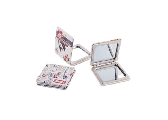 Square Mini Cosmetic Pocket Mirror PU Leather ABS Digital Printing Pattern
