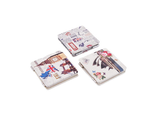 Square Mini Cosmetic Pocket Mirror PU Leather ABS Digital Printing Pattern