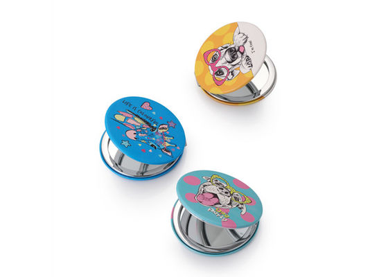 Round Compact Cosmetic Pocket Mirror ABS Cute Pattern Portable