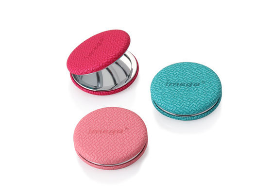 PU Cosmetic Pocket Mirror Foldable 72mm Thickness Weave Pattern
