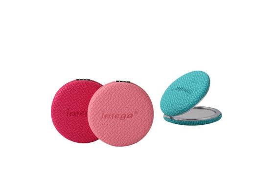 PU Cosmetic Pocket Mirror Foldable 72mm Thickness Weave Pattern