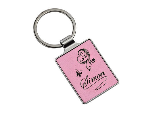 Laser Engraving Logo Leather Key Chains 55mm 4mm Pink Key Ring Advertising
