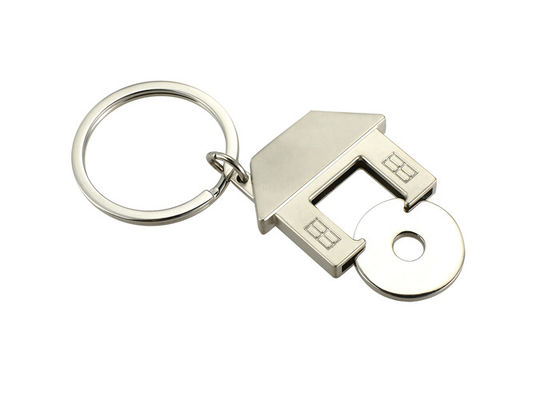 Trolley Token Cute House Shape Keyring UV Printing Metal Key Ring Holder