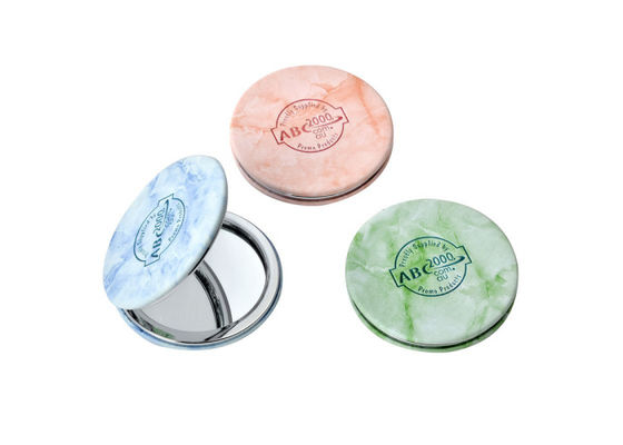 Marble Texture Enamel Compact Mirror Gift Silver Cosmetic PU Leather Foldable