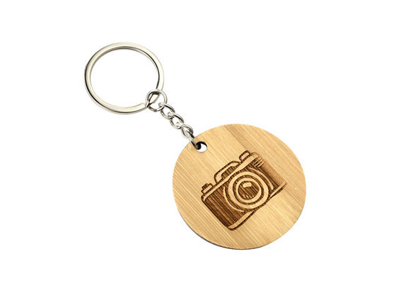 Bamboo Slice Cute Metal Keychain Round 32mm Flat Zinc Alloy