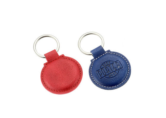 Debossing Logo PU Leather Key Chains Holder Round 6.5mm Thickness