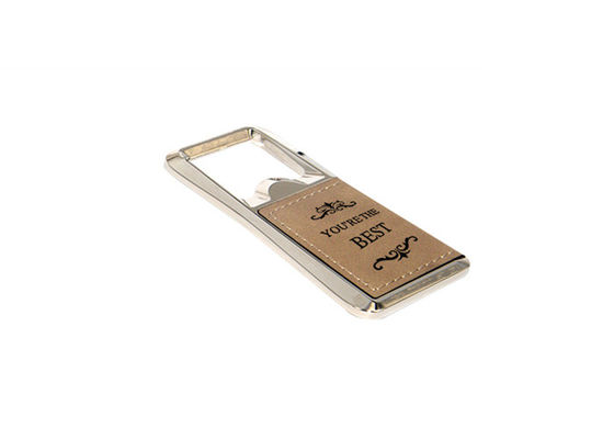 Laser Logo Metal Bottle Opener PU Leather Zinc Alloy Rectangle