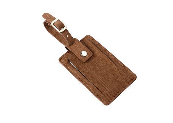 Wood Grain Travel Luggage Tag Personalized Genuine Leather PU