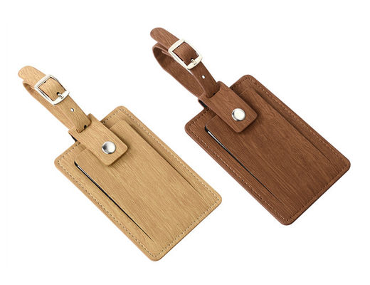 Wood Grain Travel Luggage Tag Personalized Genuine Leather PU