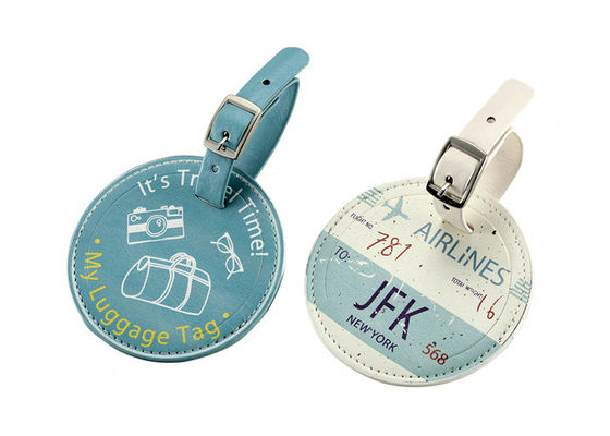 Pantone Travel Baggage Tag Buckle Strap Printed Luggage Tags Round PU