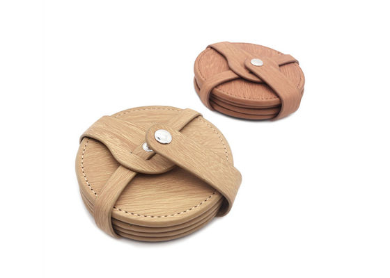 PU Leather Drink Coasters Set  Pantone Color For Cups And Glasses