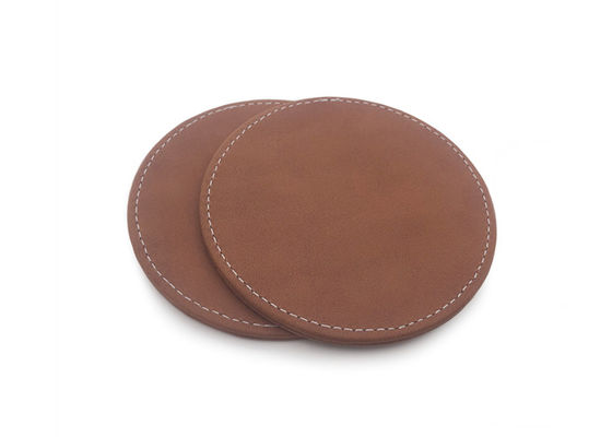 Debossed Logo Drink Coasters With Logo PU Leather Brown Pantone