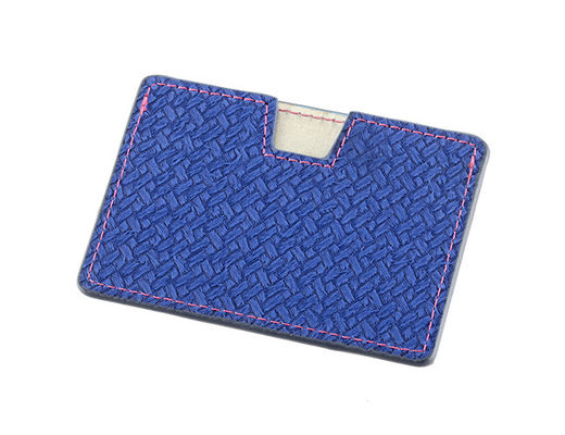 Rectangle Credit Card Organizer Wallet PU Leather Weave Wallet Debossing Logo