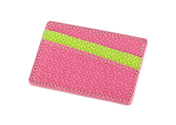 Rectangle Credit Card Organizer Wallet PU Leather Weave Wallet Debossing Logo