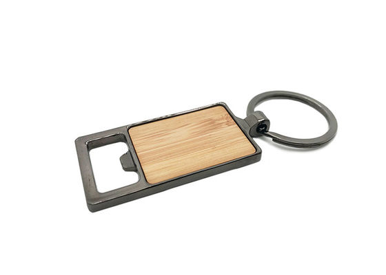 Metal Bamboo Bottle Opener Customized Laser Keychain Gun Black Color Keyring