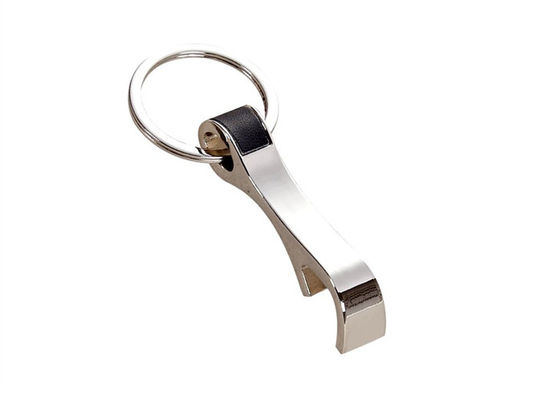 PU Leather Engraved Metal Bottle Opener Nickel Plating With Zinc Alloy Keyring