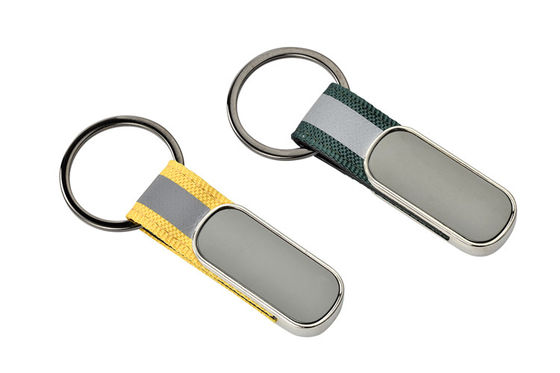 Webbing Strap Metal Keychain Holder Rectangle Pantone Color Zinc Alloy Iron Leather
