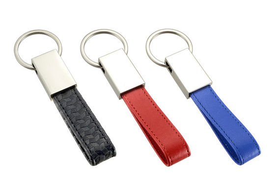 PU Leather Key Chains Zinc Alloy Debossed Logo Mini Key Holder Leather Strap