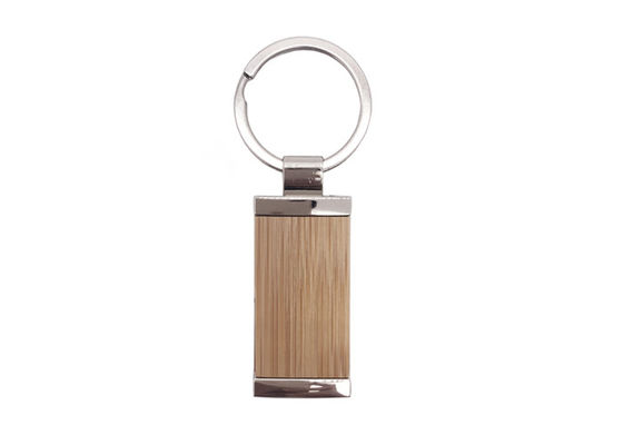 Good price Metal Bamboo Key Chain Rectangle Custom Logo Wooden Metal Keyring online