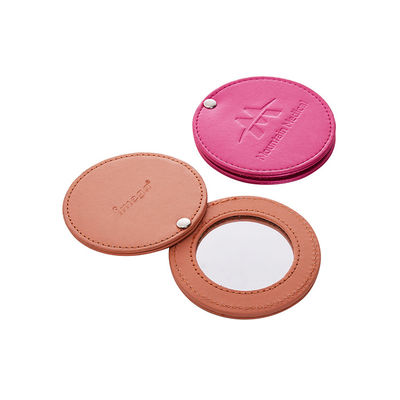 Good price Foldable 1X 2X Magnification PU Leather Round Compact Mirror With Logo Printing online