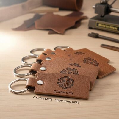 quality Laser Engraving Logo Leather Key Chains Durable Rectangle Shape Perfect for Custom Business Gifts and Personalized Items factory