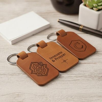quality Laser Engraving Logo Leather Key Tags Classic Design Ideal for Business Branding and Personalized Corporate Accessories factory