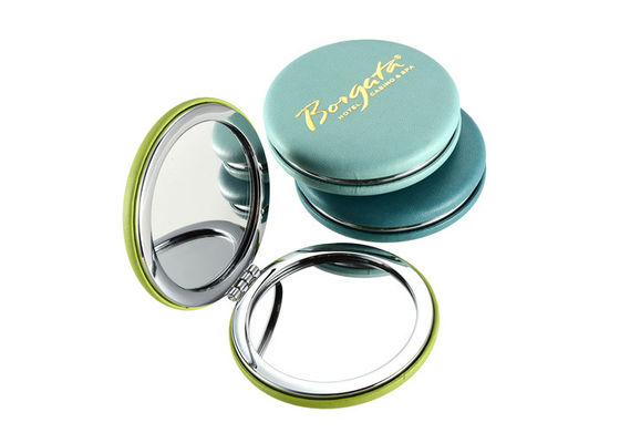 Good price Foldable PU Promotional Compact Mirrors Gold Stamping Pocket Makeup Mirror online