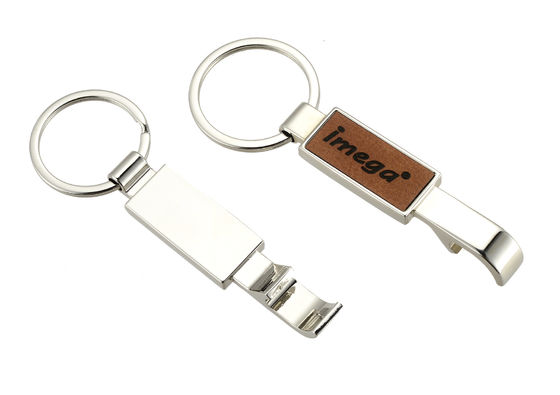 Good price Laserable PU Leather Metal Bottle Opener Keychain Rectangle With Keyring online