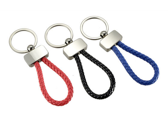 Good price Weave PU Leather Strap Key Chains Metal Keyring Promotional Custom Key Holder online